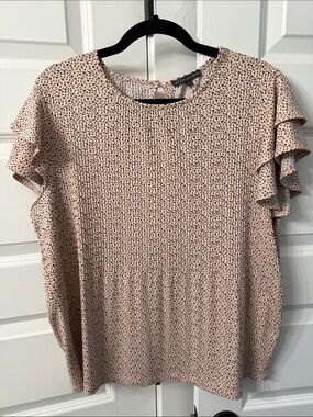 Adrianna Papell Blush Pink with Black Dot Ruffle Sleeve Blouse